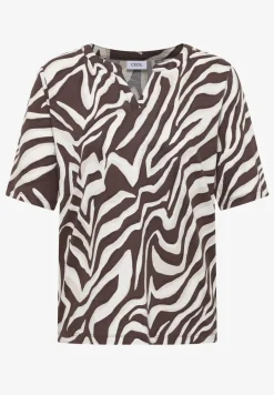 T-Shirt mit Split Neck mit Print