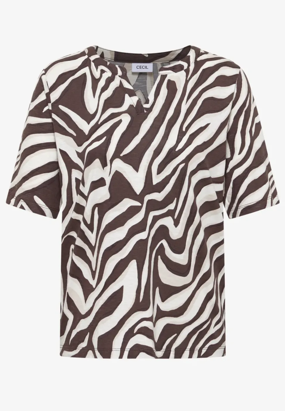 T-Shirt mit Split Neck mit Print