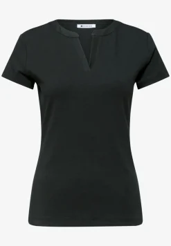 T-Shirt mit Split Neck und Satindetails