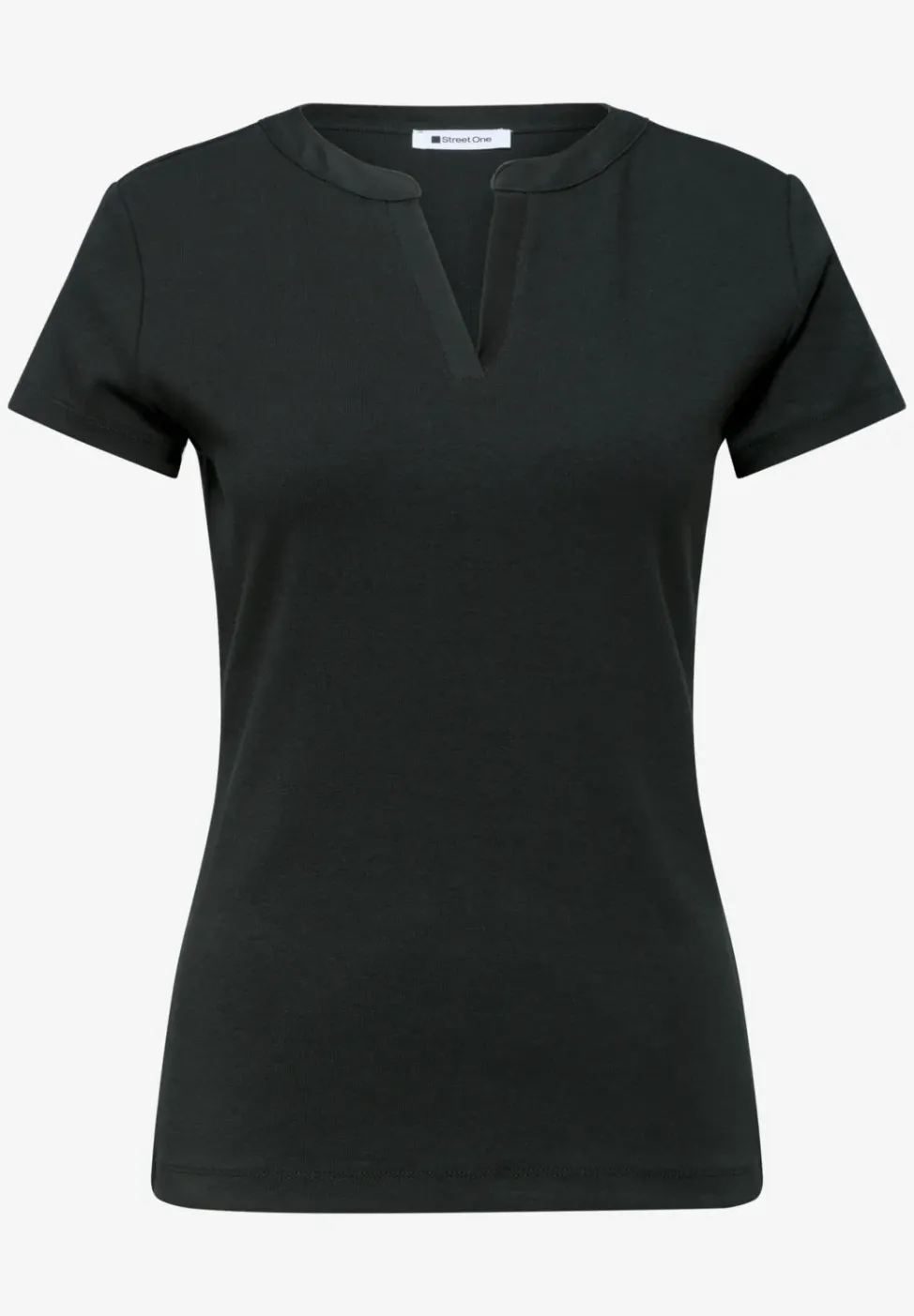 T-Shirt mit Split Neck und Satindetails