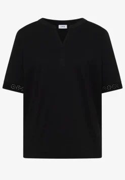 T-Shirt mit Split Neck und Crochet-Tape