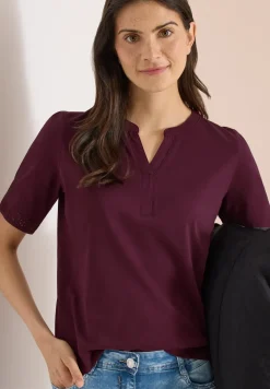 T-Shirt mit Split Neck und Crochet-Tape
