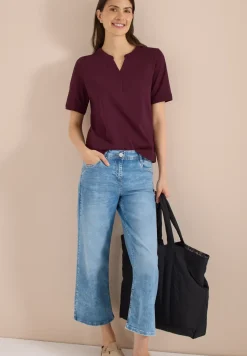 T-Shirt mit Split Neck und Crochet-Tape