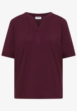 T-Shirt mit Split Neck und Crochet-Tape