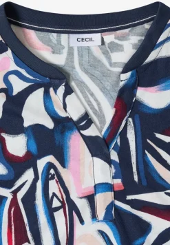 T-Shirt mit Split Neck und Grafikprint