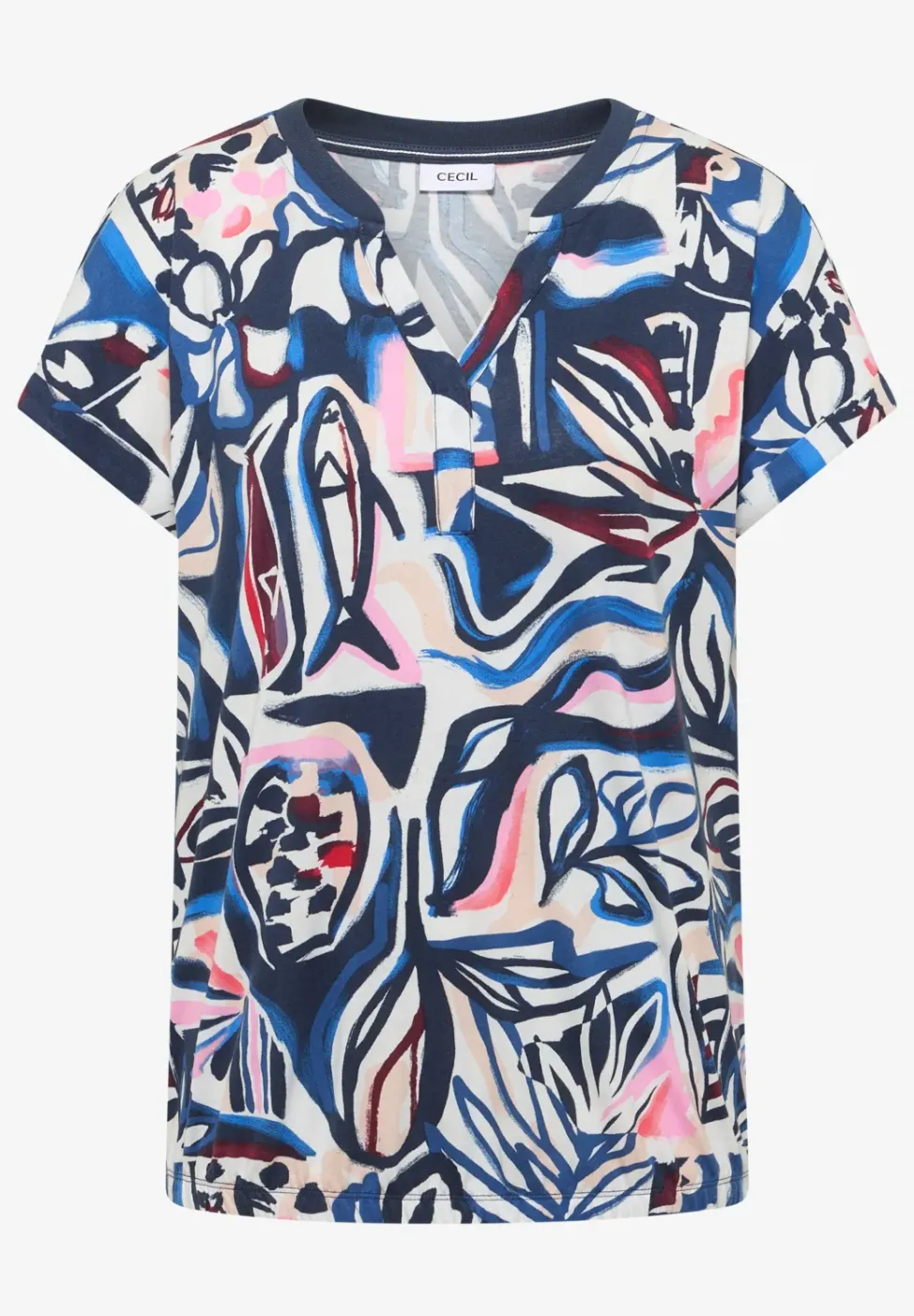T-Shirt mit Split Neck und Grafikprint