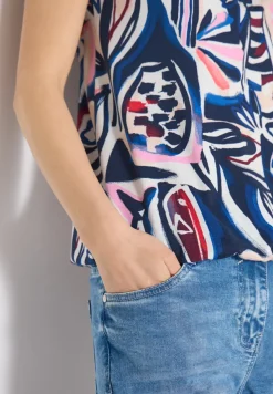 T-Shirt mit Split Neck und Grafikprint