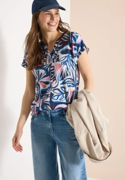 T-Shirt mit Split Neck und Grafikprint