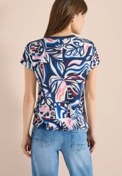 T-Shirt mit Split Neck und Grafikprint