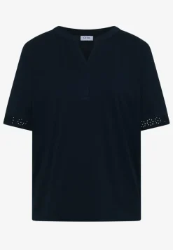 T-Shirt mit Split Neck und Crochet-Tape