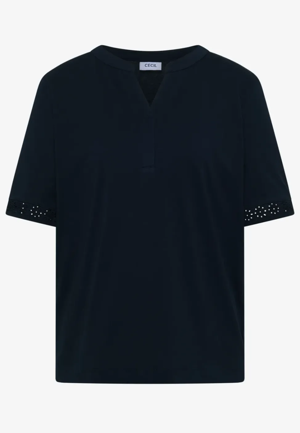 T-Shirt mit Split Neck und Crochet-Tape