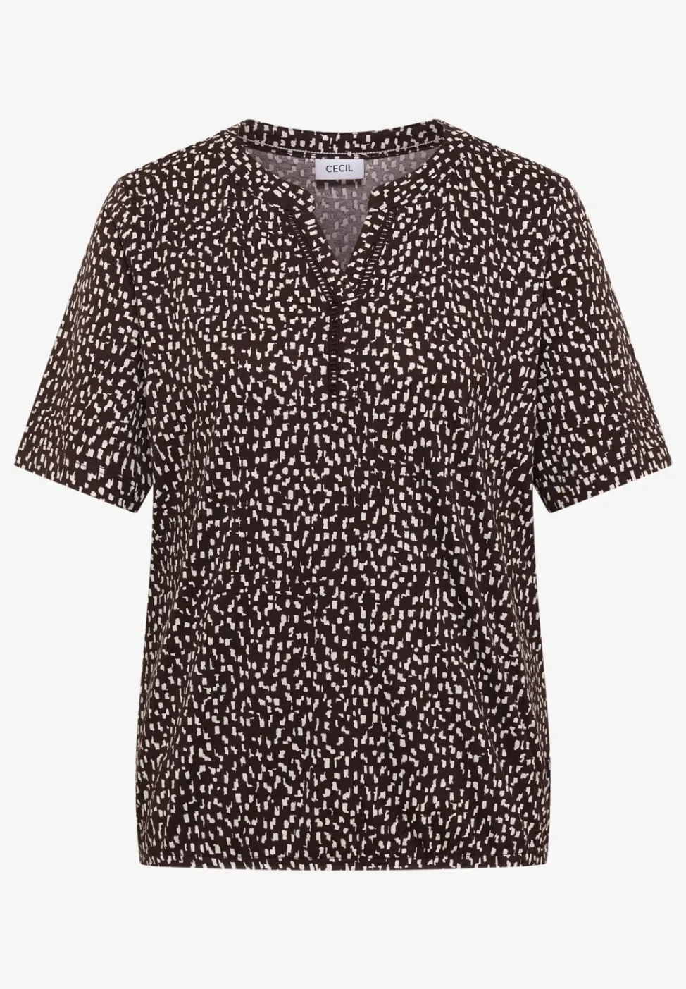 T-Shirt mit Split Neck und Print