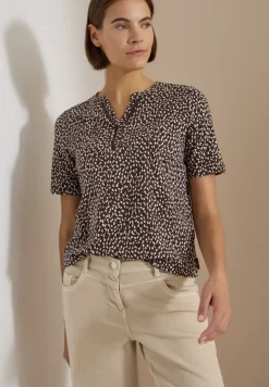 T-Shirt mit Split Neck und Print