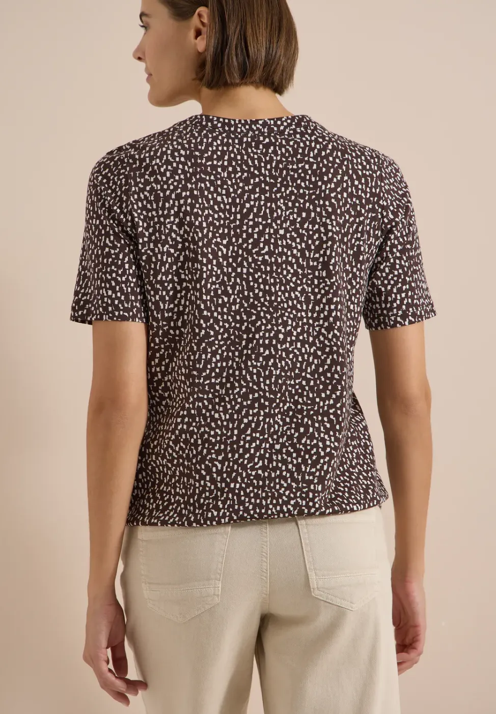 T-Shirt mit Split Neck und Print