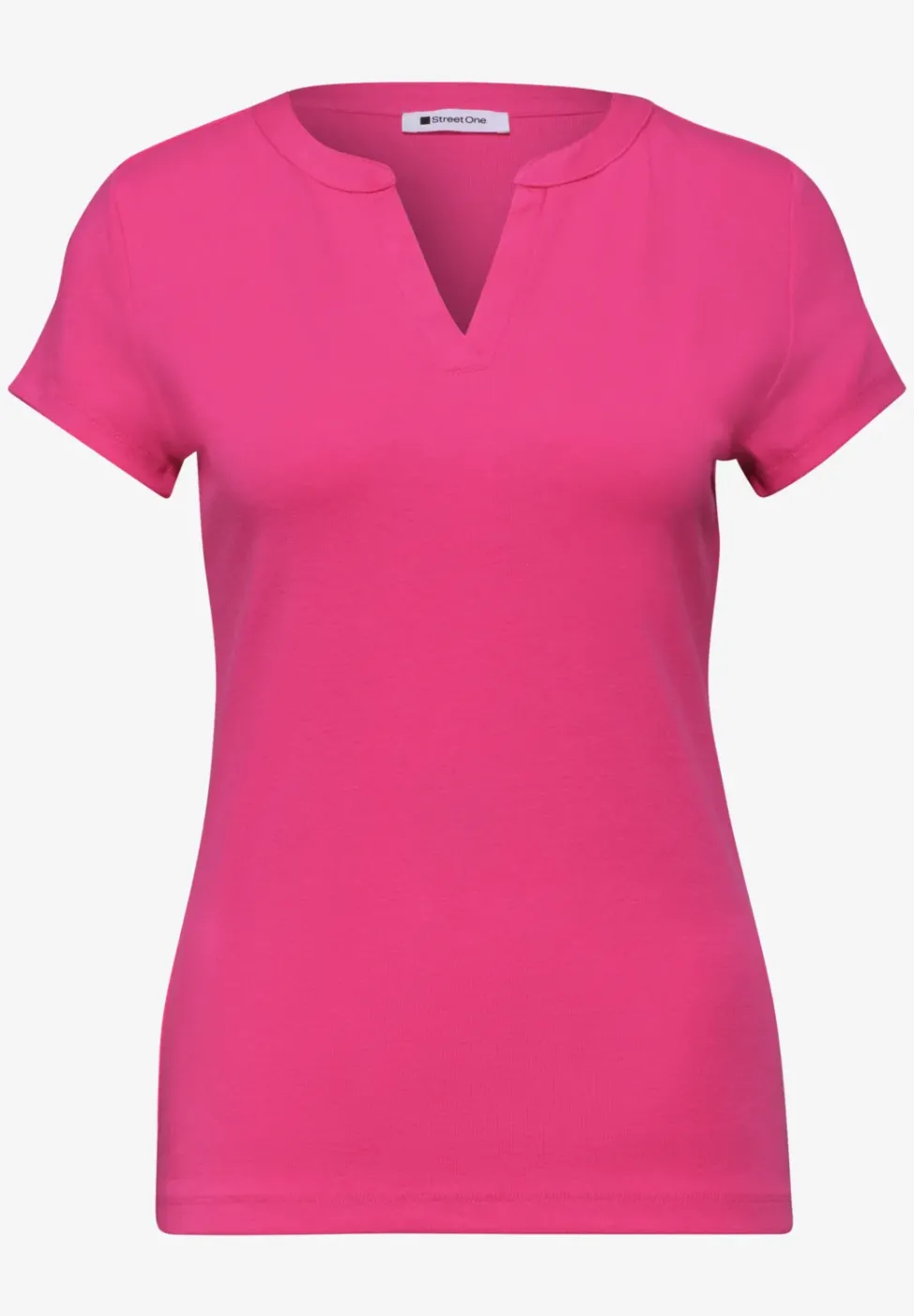 T-Shirt mit Split Neck und Satindetails