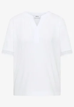 T-Shirt mit Split Neck und Crochet-Tape
