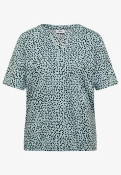 T-Shirt mit Split Neck und Print
