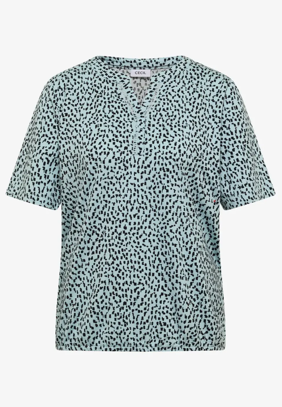 T-Shirt mit Split Neck und Print