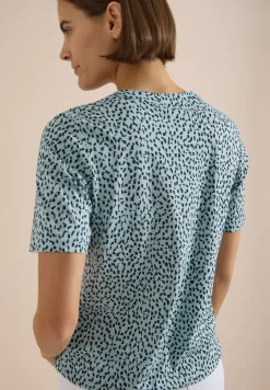 T-Shirt mit Split Neck und Print