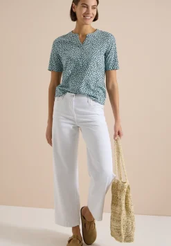 T-Shirt mit Split Neck und Print