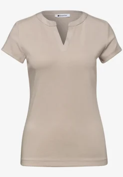 T-Shirt mit Split Neck und Satindetails
