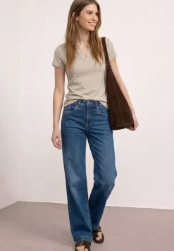 T-Shirt mit Split Neck und Satindetails
