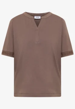 T-Shirt mit Split Neck und Crochet-Tape
