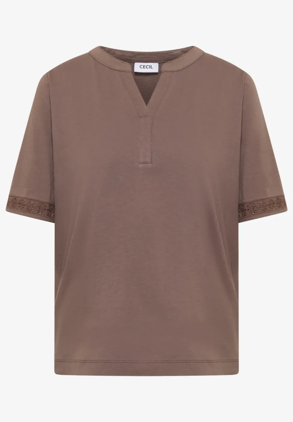 T-Shirt mit Split Neck und Crochet-Tape