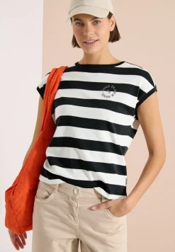 T-Shirt mit Streifen und Printdetail