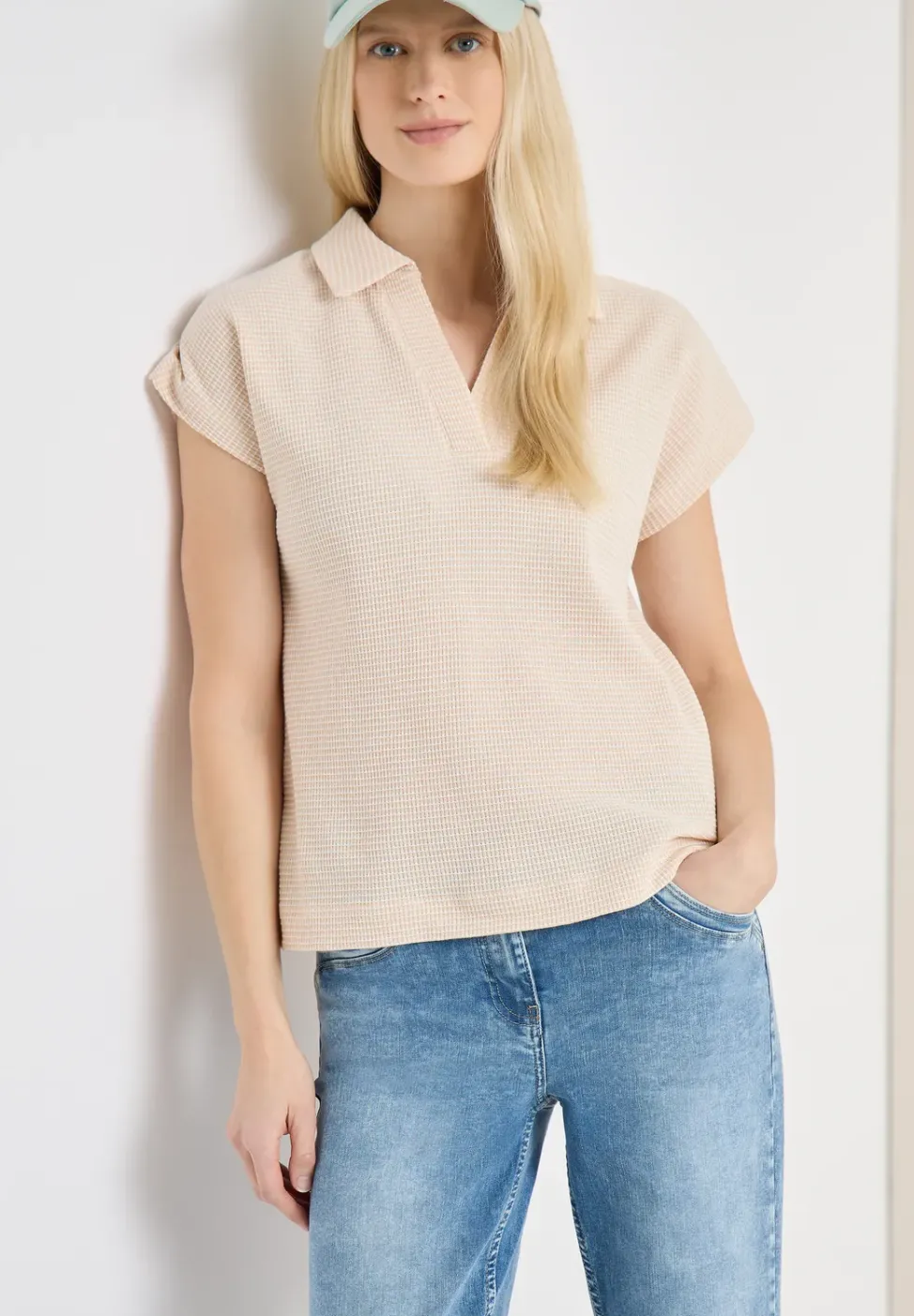 T-Shirt mit Struktur im Two-Tone-Look