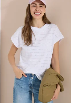 T-Shirt mit U-Boot-Ausschnitt und Struktur