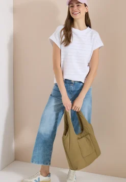 T-Shirt mit U-Boot-Ausschnitt und Struktur