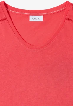 T-Shirt mit V-Neck und Spitzendetail