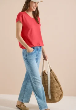 T-Shirt mit V-Neck und Spitzendetail