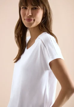 T-Shirt mit V-Neck und Spitzendetail