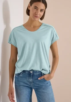 T-Shirt mit V-Neck und Spitzendetail