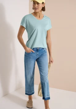 T-Shirt mit V-Neck und Spitzendetail