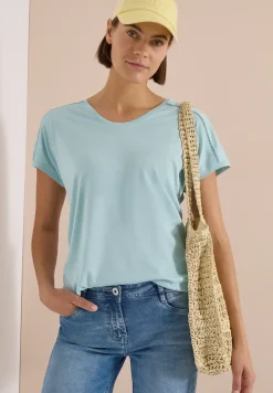 T-Shirt mit V-Neck und Spitzendetail