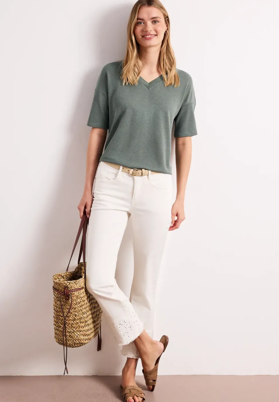 T-Shirt im Strick-Look mit V-Neck