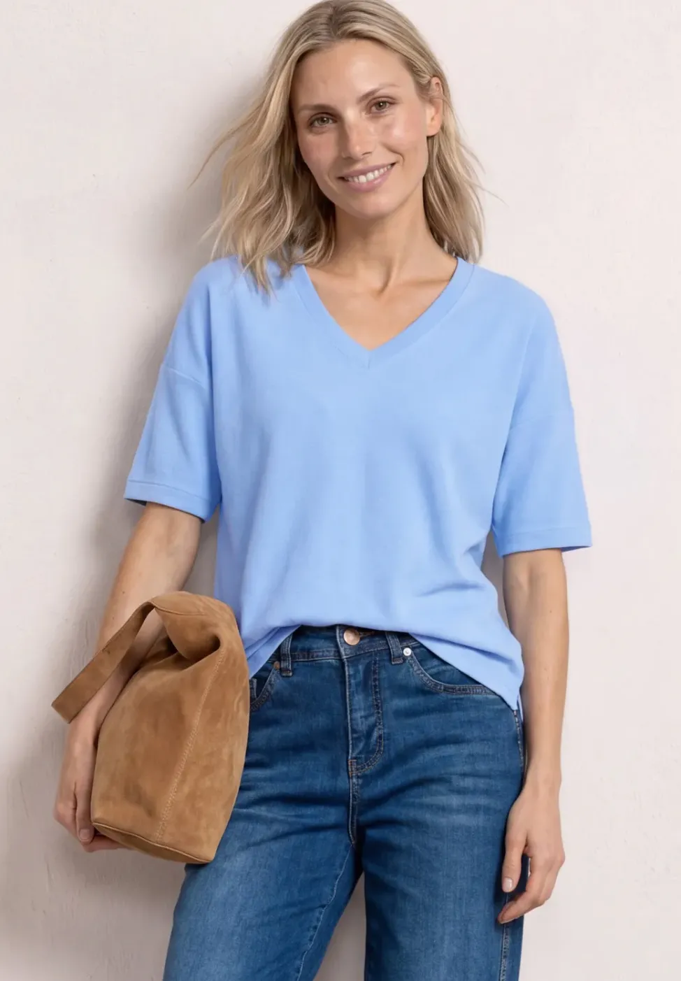 T-Shirt im Strick-Look mit V-Neck