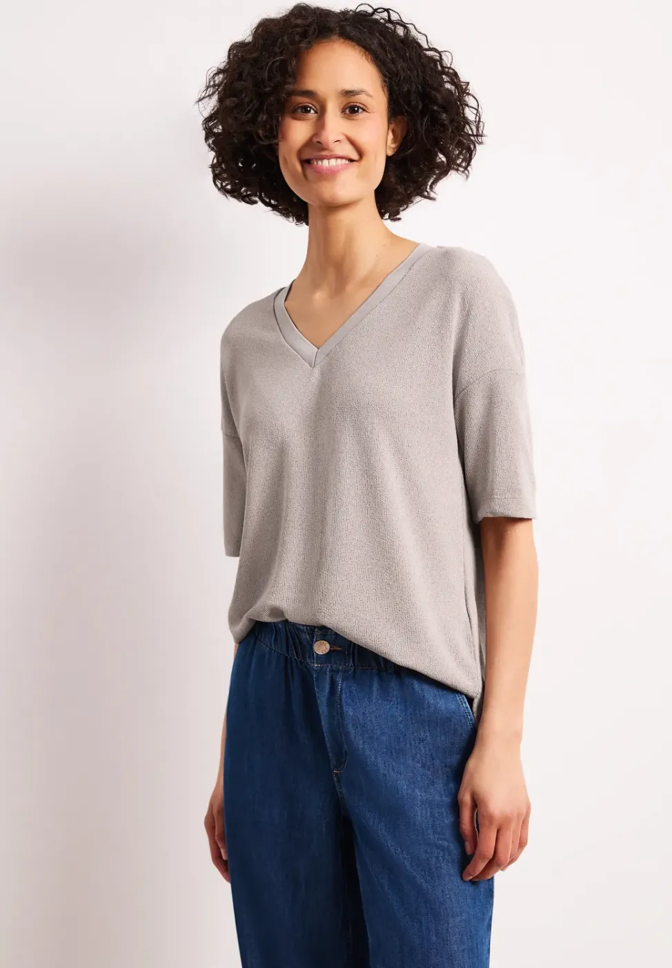T-Shirt im Strick-Look mit V-Neck