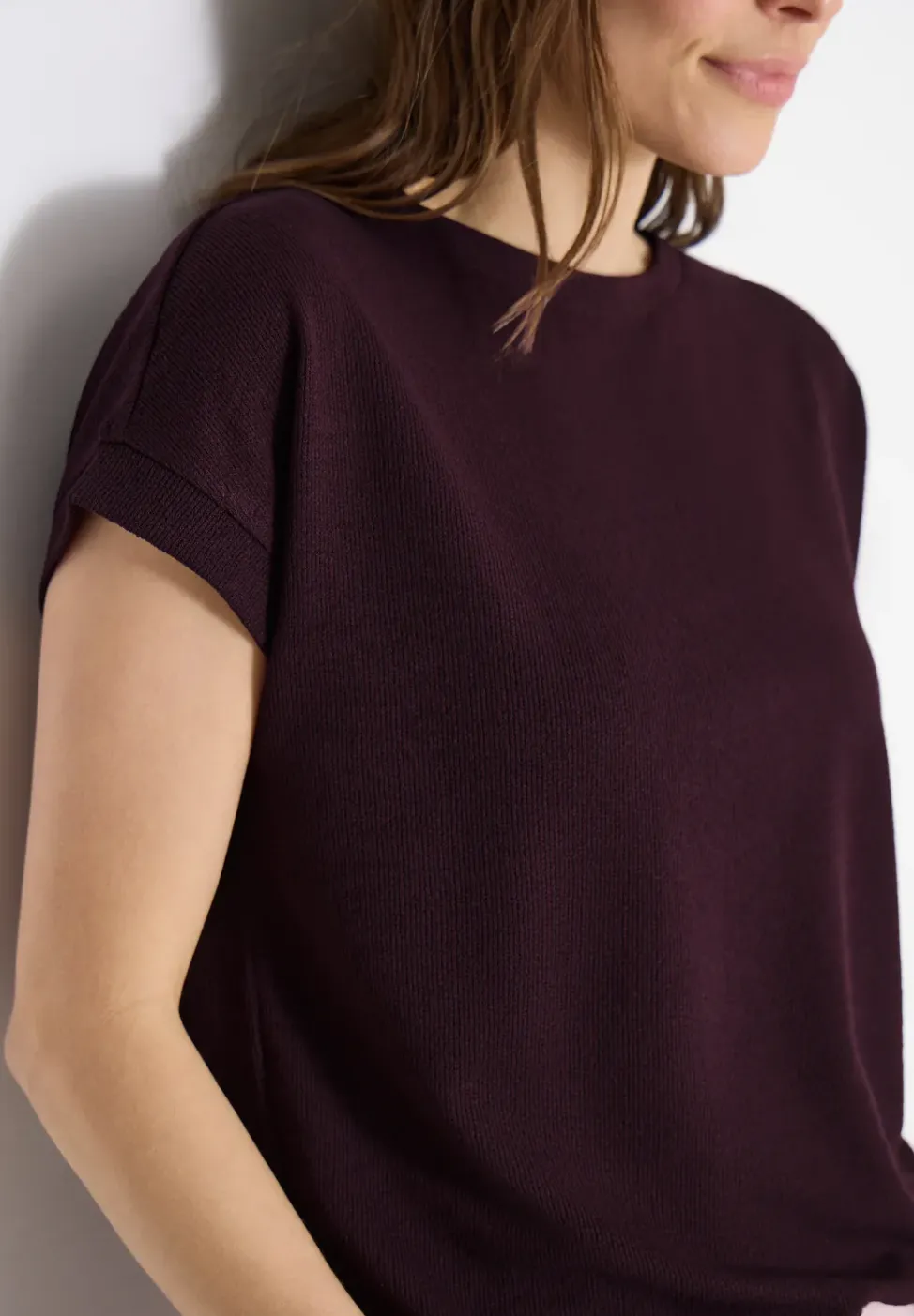 T-Shirt mit Boatneck im Strick-Look