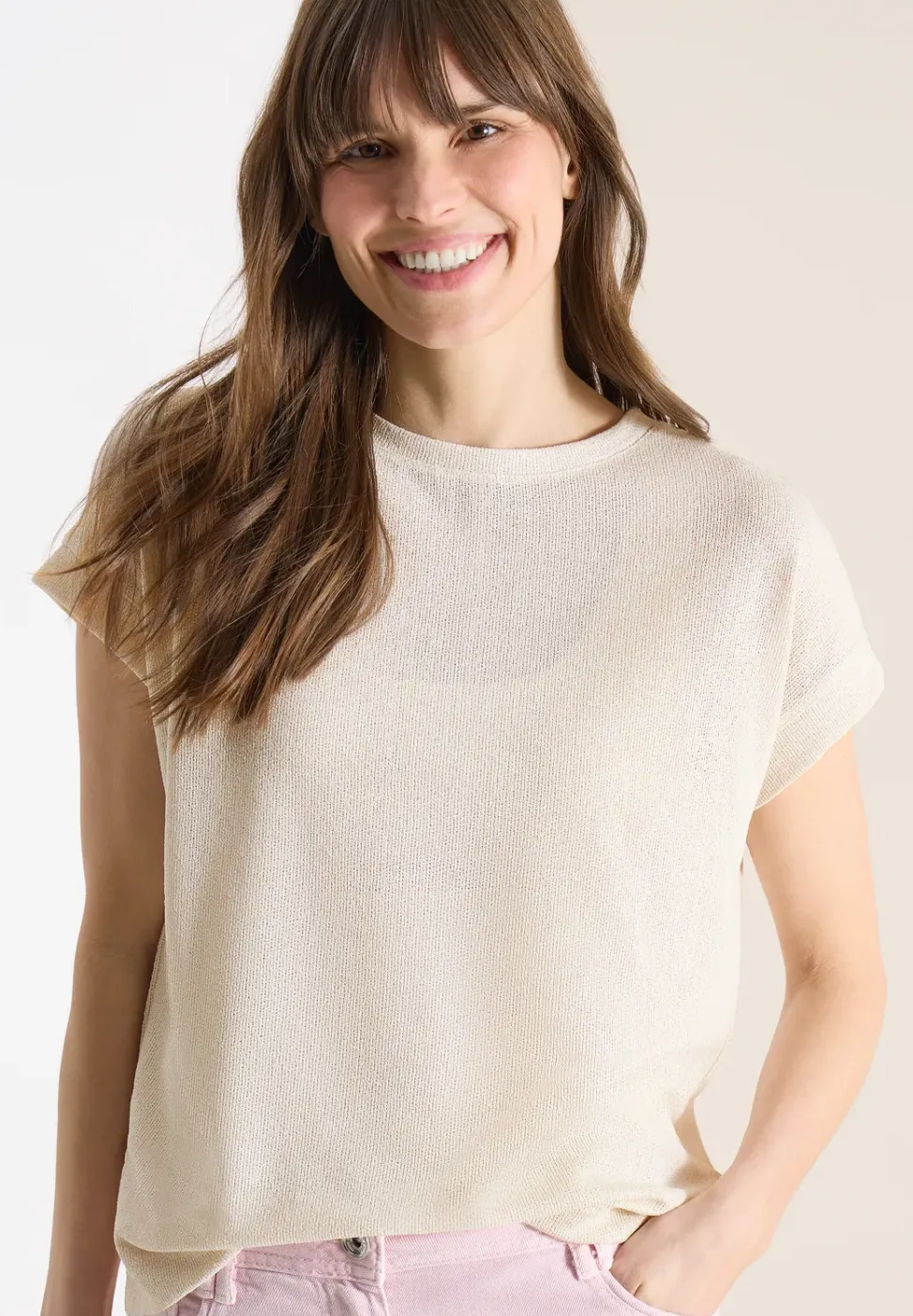 T-Shirt mit Boatneck im Strick-Look