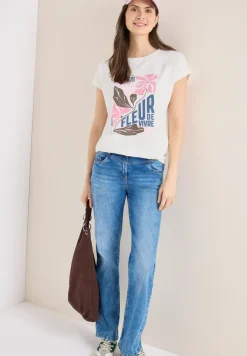 T-Shirt mit Boatneck und Frontprint