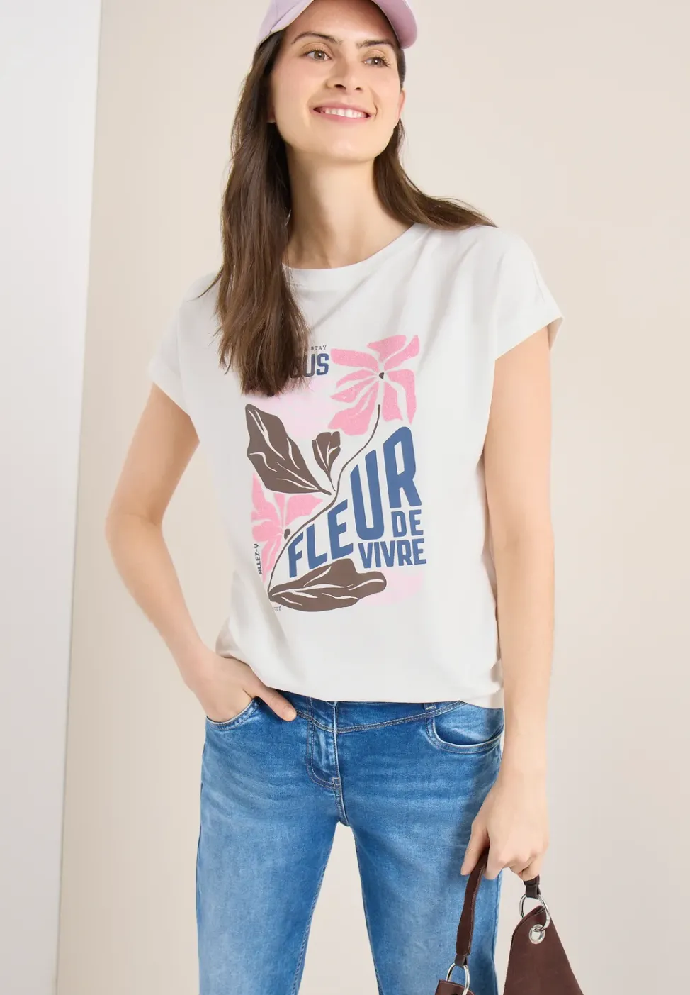 T-Shirt mit Boatneck und Frontprint