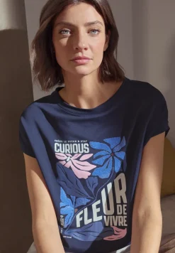 T-Shirt mit Boatneck und Frontprint