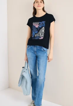 T-Shirt mit Boatneck und Frontprint