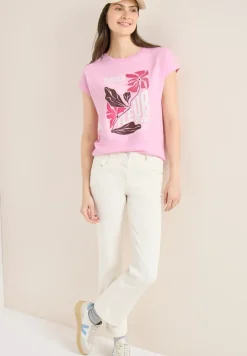 T-Shirt mit Boatneck und Frontprint