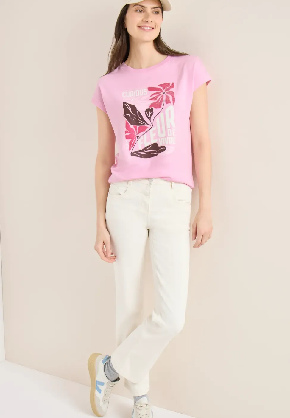 T-Shirt mit Boatneck und Frontprint