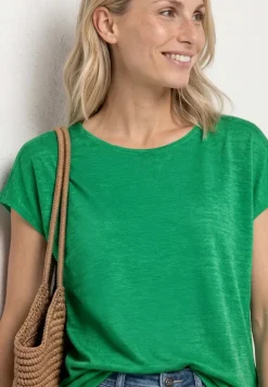 T-Shirt mit Boat Neck und Smok-Detail